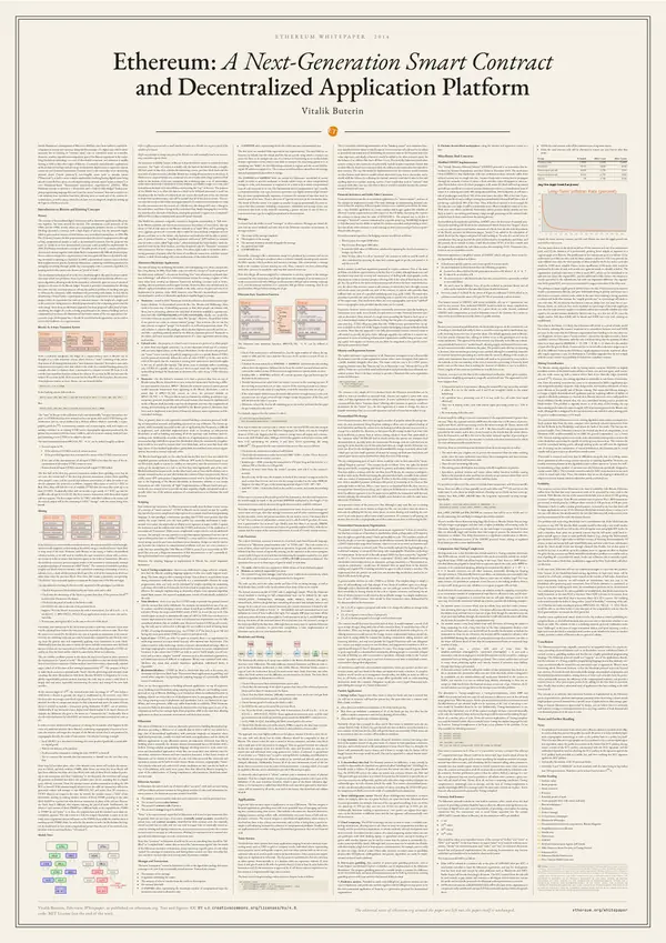 Poster of “Ethereum: A Next-Generation Smart Contract and Decentralized Application Platform”: the text in six columns