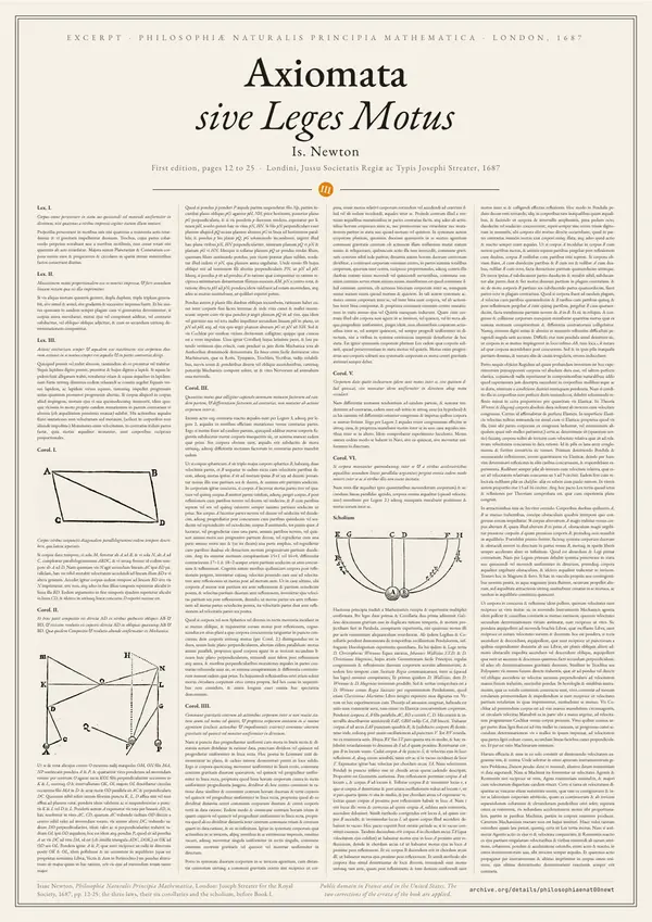 Poster of “Axiomata, sive Leges Motus”: the text in four columns