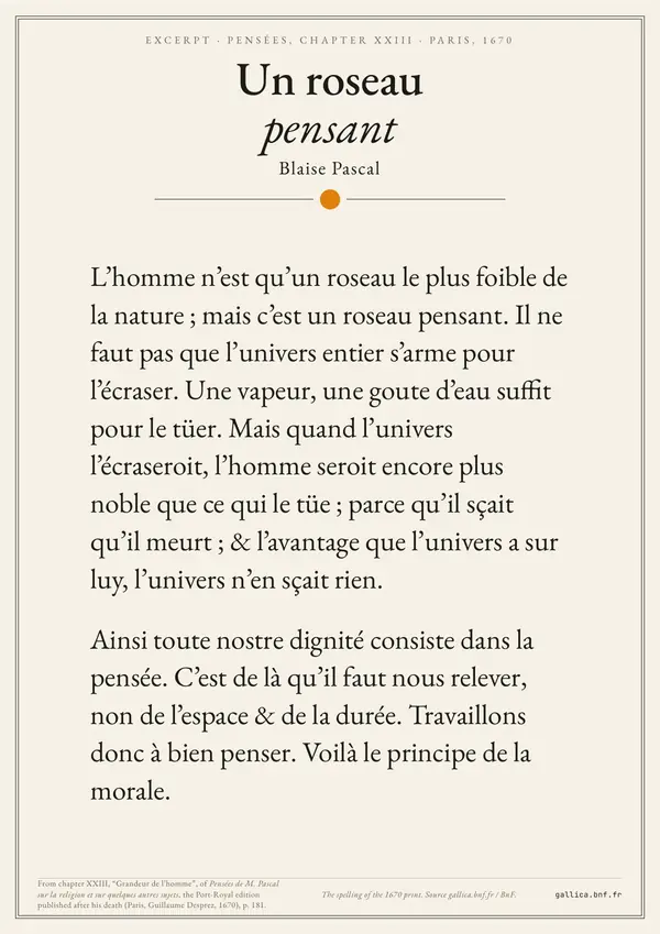 Poster of “Pensées: Grandeur de l’homme”: the text centered on the page