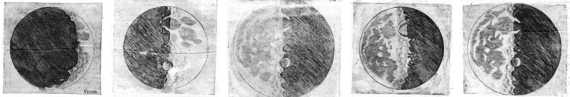 The five etchings of the Moon, fols. 8r, 9v, 10r and 10v (two), in the copy of the Smithsonian Libraries.
